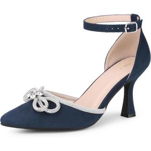 imageAllegra K Womens Rhinestones Bow Ankle Strap Stiletto Heel Sandals PumpsNavy Blue
