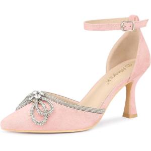 imageAllegra K Womens Rhinestones Bow Ankle Strap Stiletto Heel Sandals PumpsPink