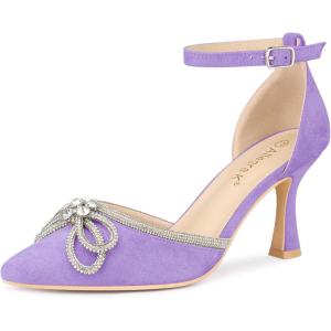 imageAllegra K Womens Rhinestones Bow Ankle Strap Stiletto Heel Sandals PumpsPurple