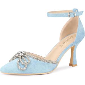 imageAllegra K Womens Rhinestones Bow Ankle Strap Stiletto Heel Sandals PumpsSky Blue