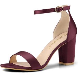 imageAllegra K Womens Satin Open Toe Ankle Strap Chunky Heels SandalsBurgundy