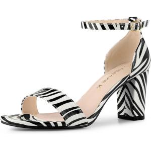 imageAllegra K Womens Snakeskin Heels Chunky Heels Ankle Strap SandalsBlack White