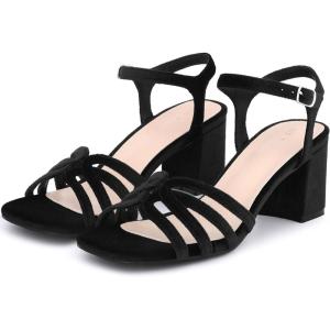 imageAllegra K Womens Square Toe Slingback Chunky Heels Velvet SandalsBlack
