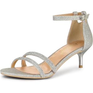 imageAllegra K Womens Stiletto Kitten Heels Glitter Heel SandalsSilver