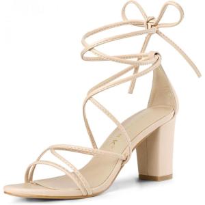 imageAllegra K Womens Strappy Lace Up Chunky Heeled SandalsBeige