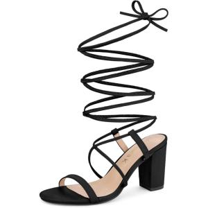 imageAllegra K Womens Strappy One Strap Lace Up Chunky Heels SandalsBlack