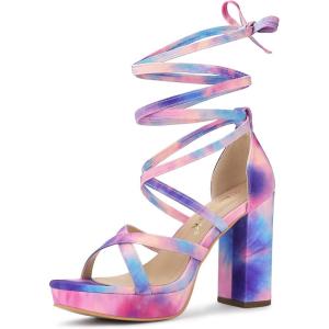 imageAllegra K Womens Tie Dye Platform Chunky Heel Lace Up SandalsBlue Pink