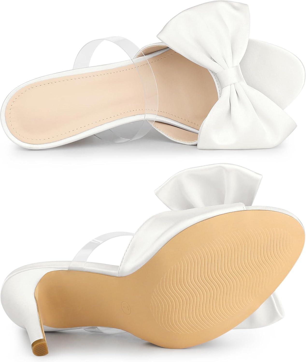 imageAllegra K Womens Bow Sandal Stiletto Heels Mules Heel SandalsWhite