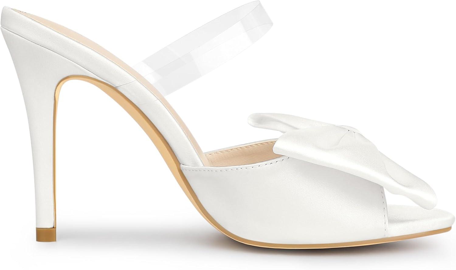 imageAllegra K Womens Bow Sandal Stiletto Heels Mules Heel SandalsWhite