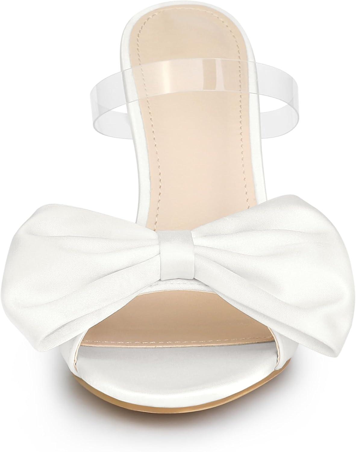 imageAllegra K Womens Bow Sandal Stiletto Heels Mules Heel SandalsWhite