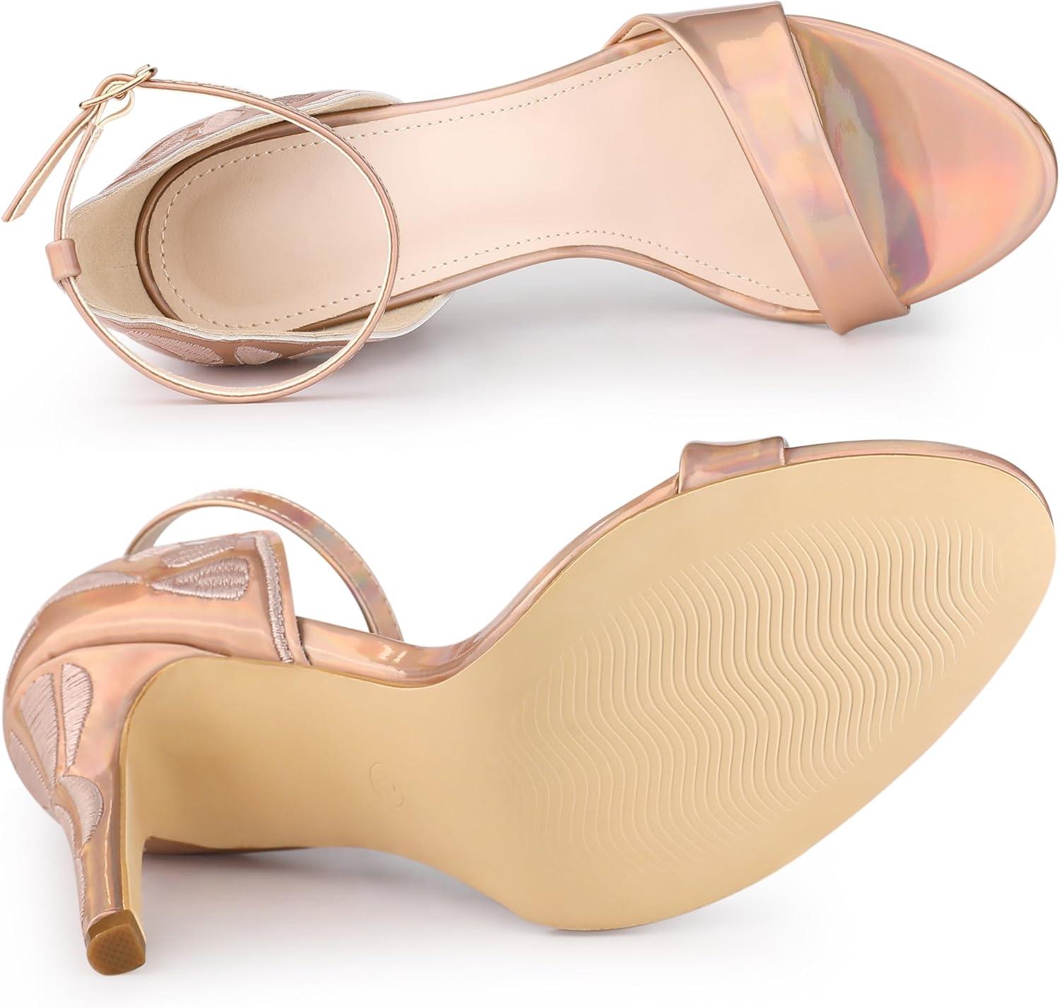 imageAllegra K Womens Butterfly Heels Metallic Stiletto Heel SandalsRose Gold