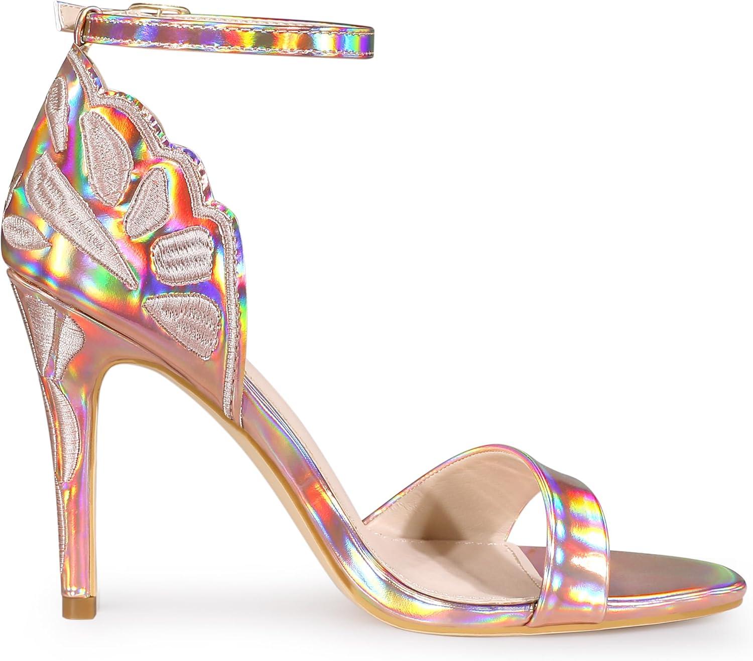 imageAllegra K Womens Butterfly Heels Metallic Stiletto Heel SandalsRose Gold
