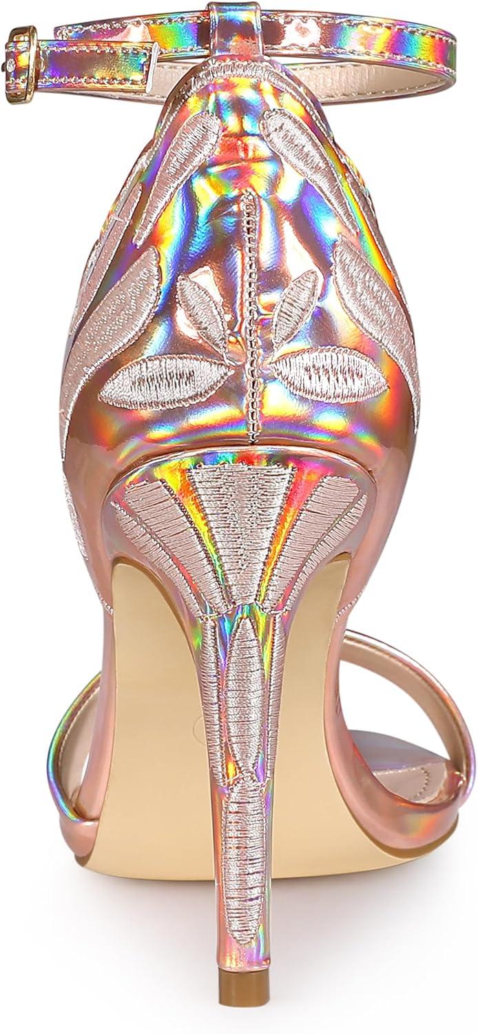imageAllegra K Womens Butterfly Heels Metallic Stiletto Heel SandalsRose Gold