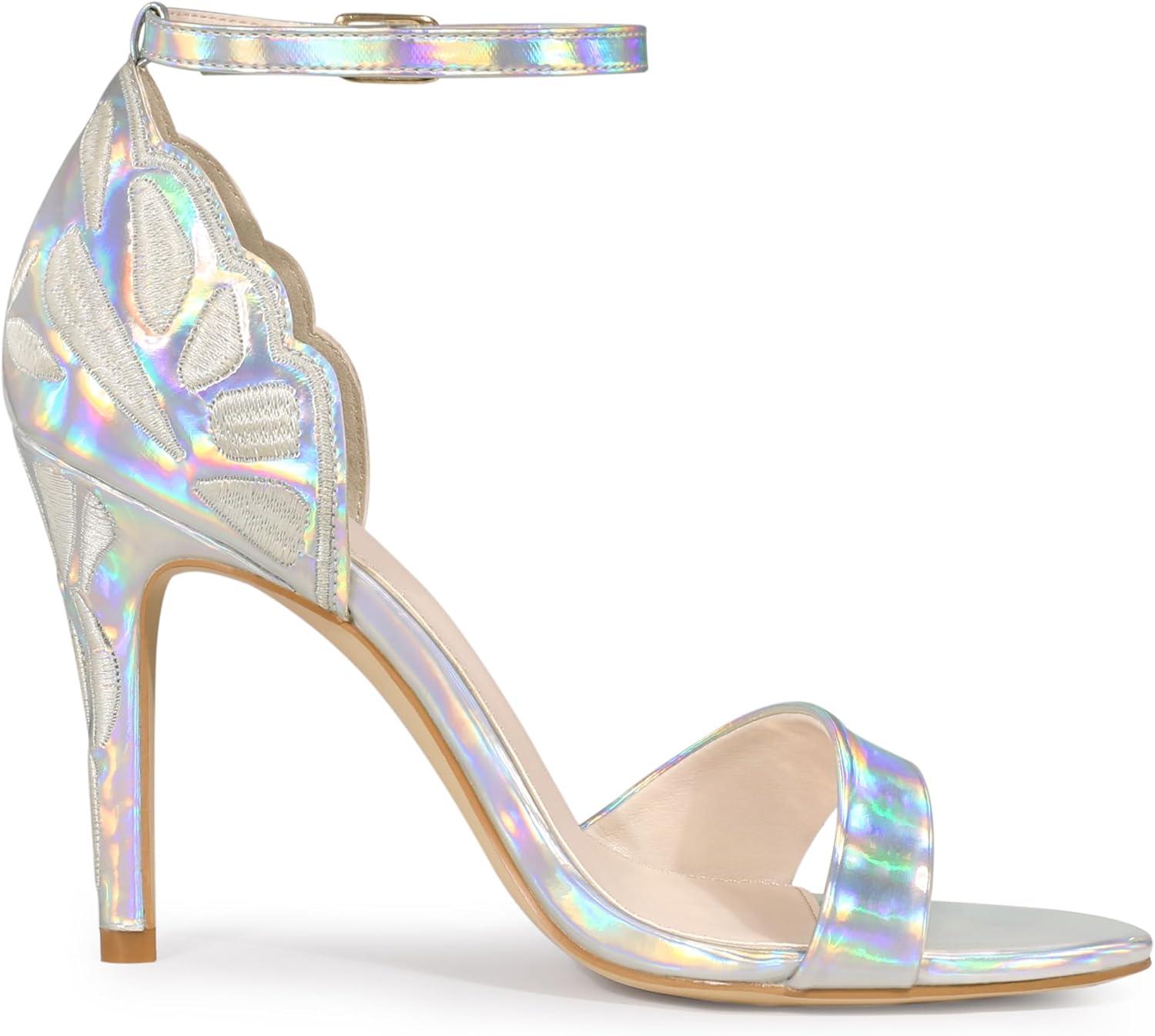 imageAllegra K Womens Butterfly Heels Metallic Stiletto Heel SandalsSilver