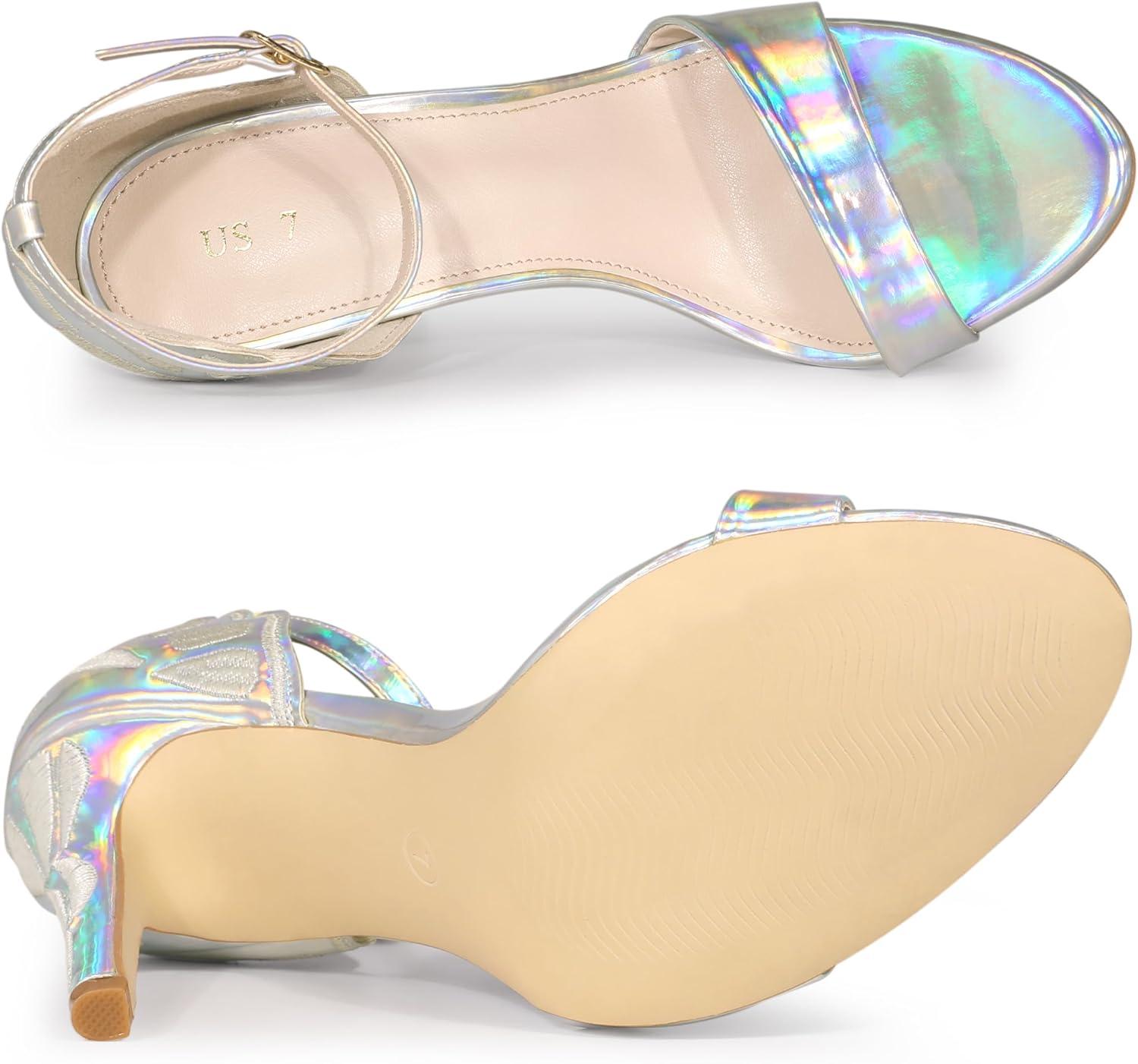 imageAllegra K Womens Butterfly Heels Metallic Stiletto Heel SandalsSilver