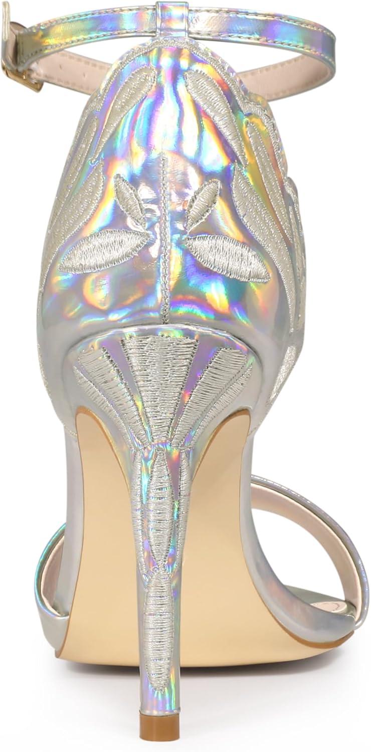 imageAllegra K Womens Butterfly Heels Metallic Stiletto Heel SandalsSilver