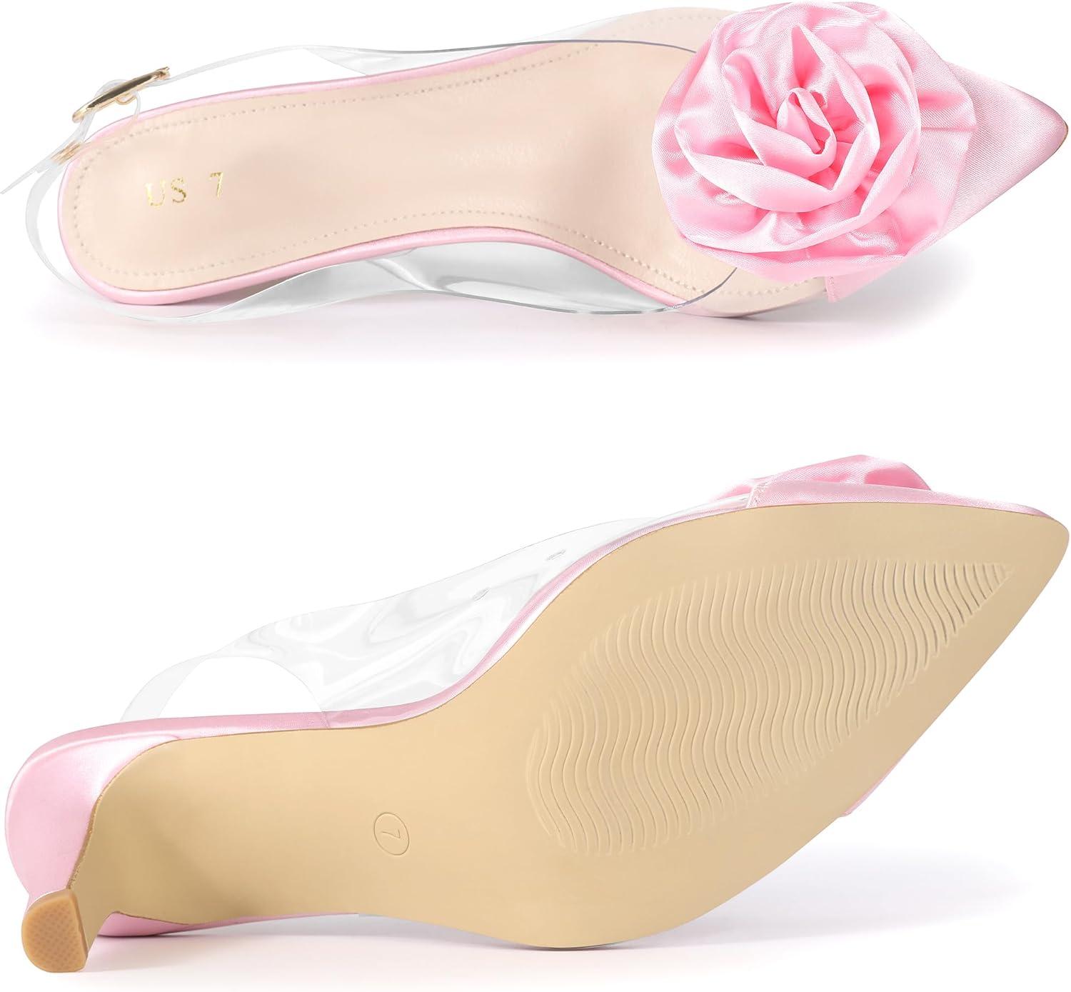 imageAllegra K Womens Clear Flower Stiletto Heel Sandals Pointed Toe Slingback PumpsBling Pink
