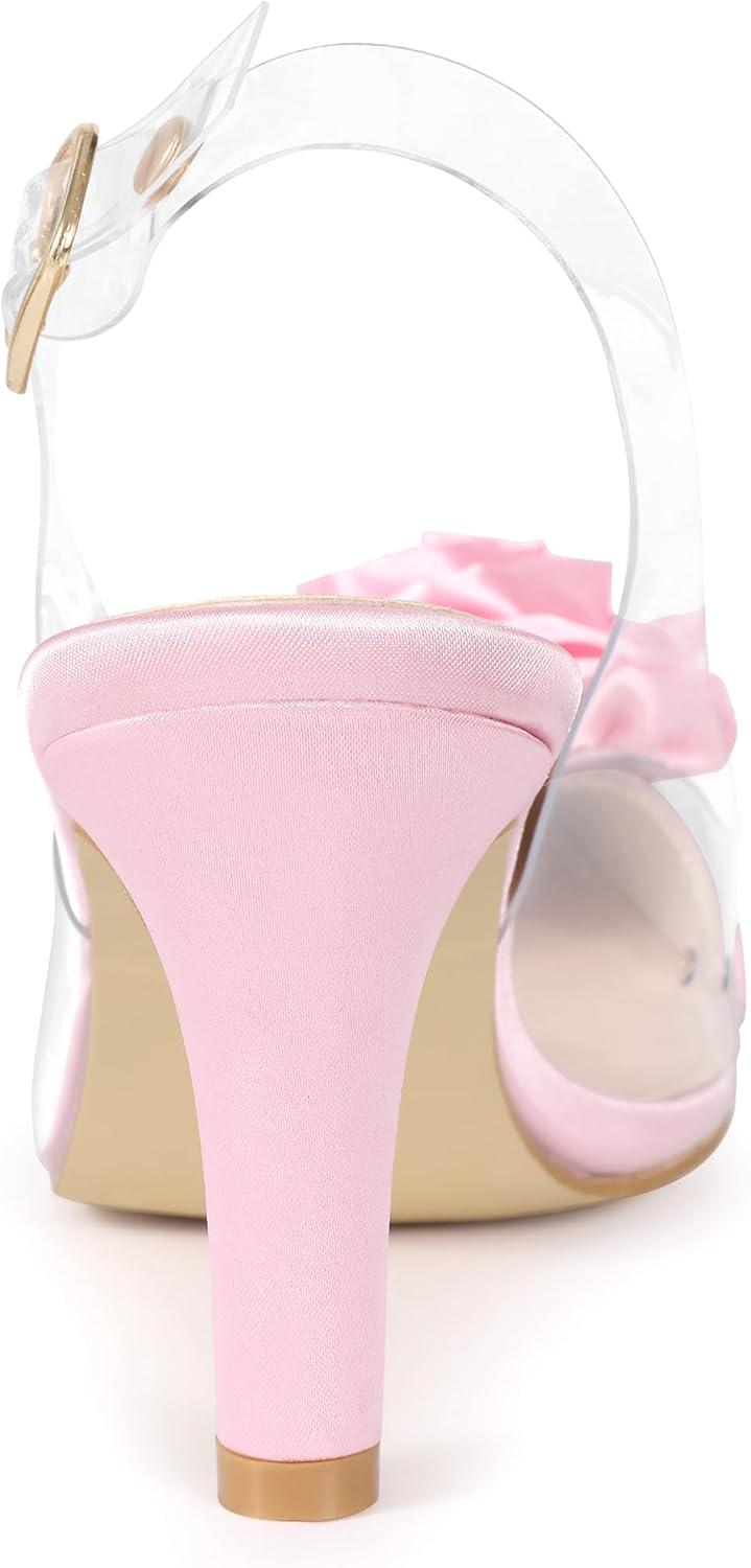 imageAllegra K Womens Clear Flower Stiletto Heel Sandals Pointed Toe Slingback PumpsBling Pink