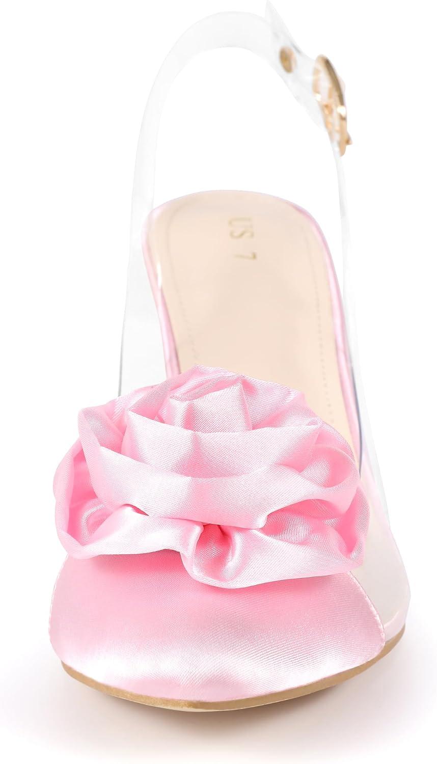 imageAllegra K Womens Clear Flower Stiletto Heel Sandals Pointed Toe Slingback PumpsBling Pink