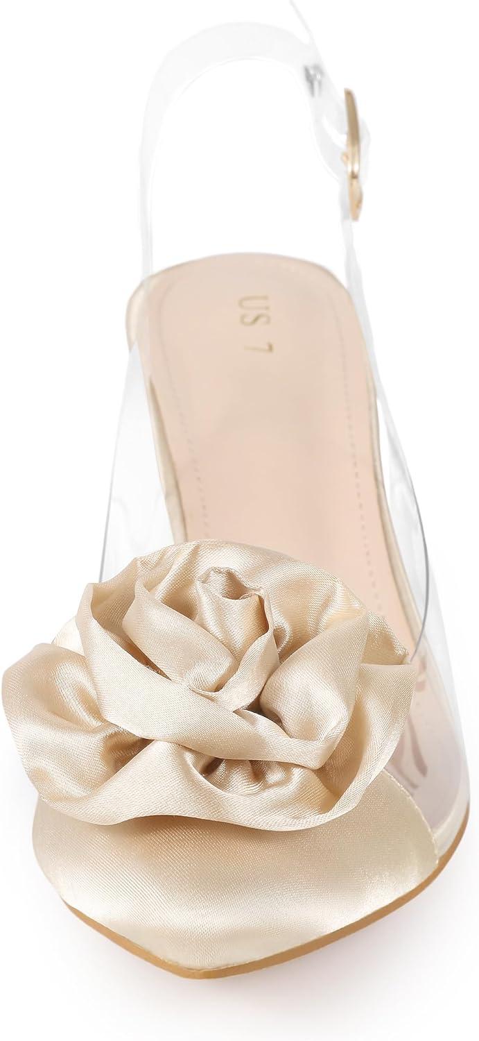 imageAllegra K Womens Clear Flower Stiletto Heel Sandals Pointed Toe Slingback PumpsChampagne