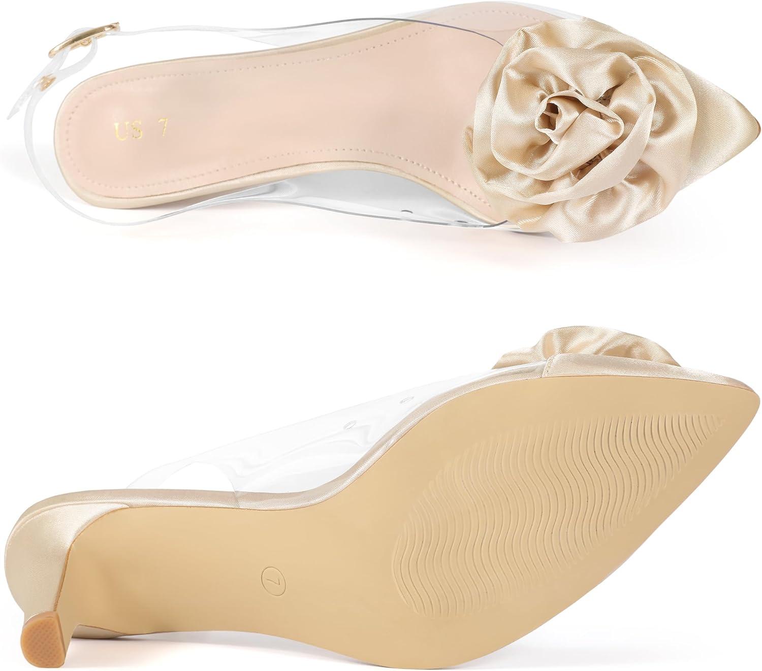 imageAllegra K Womens Clear Flower Stiletto Heel Sandals Pointed Toe Slingback PumpsChampagne
