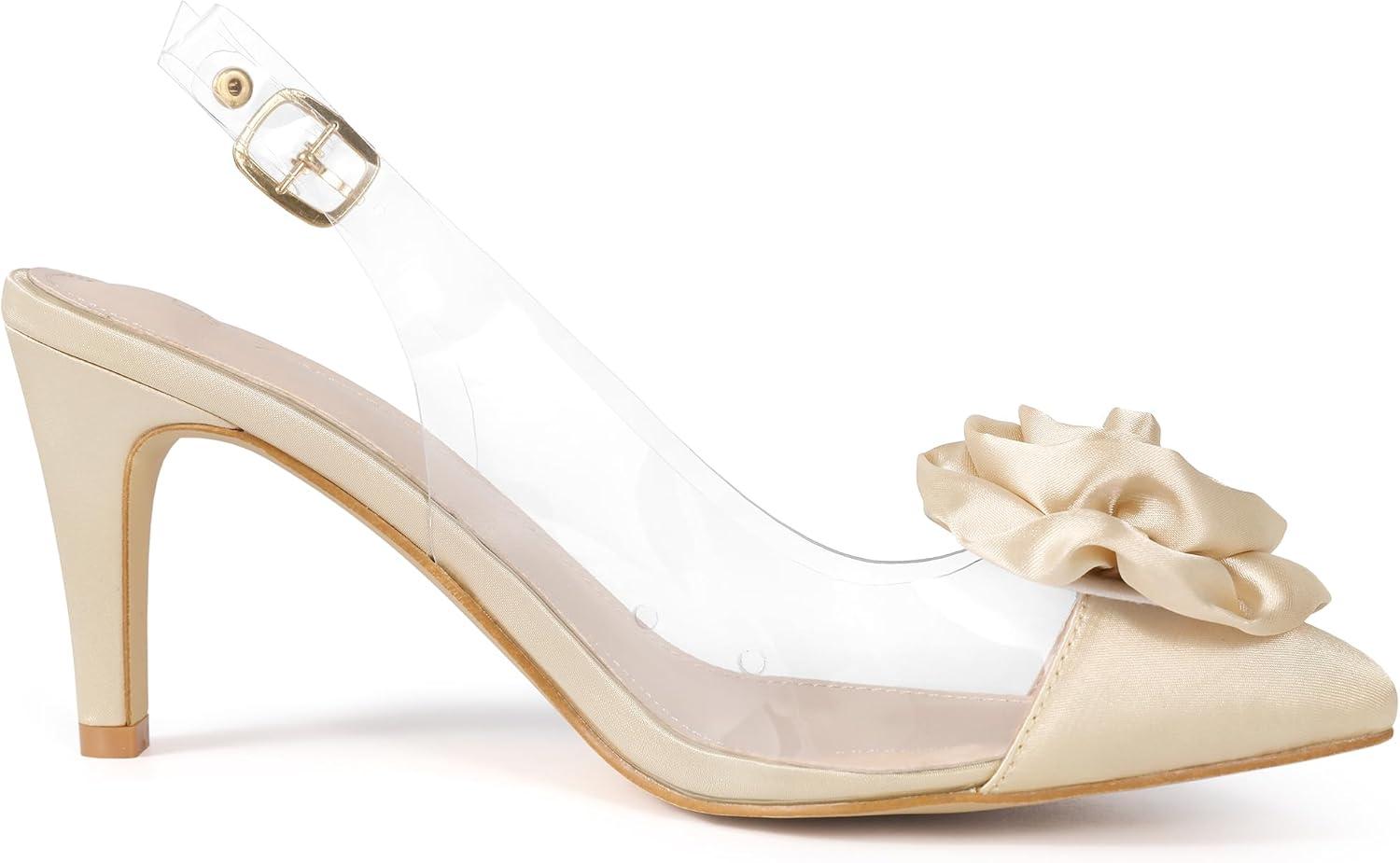 imageAllegra K Womens Clear Flower Stiletto Heel Sandals Pointed Toe Slingback PumpsChampagne