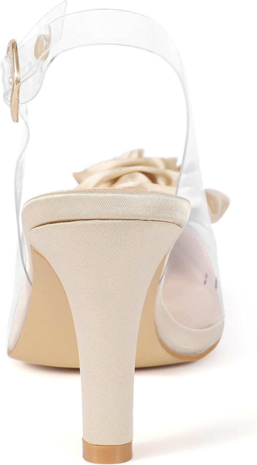 imageAllegra K Womens Clear Flower Stiletto Heel Sandals Pointed Toe Slingback PumpsChampagne