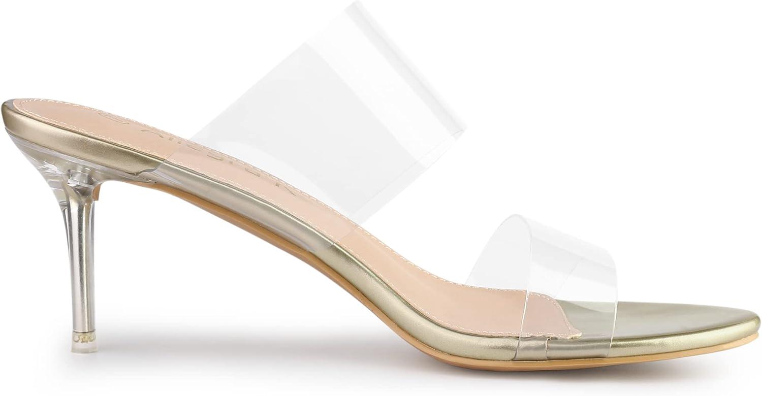 imageAllegra K Womens Clear Slide Stiletto Heel Clear SandalsGold