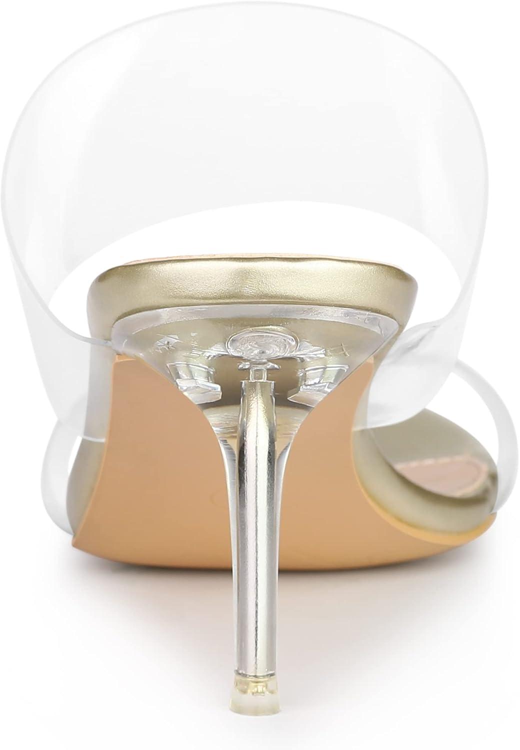 imageAllegra K Womens Clear Slide Stiletto Heel Clear SandalsGold
