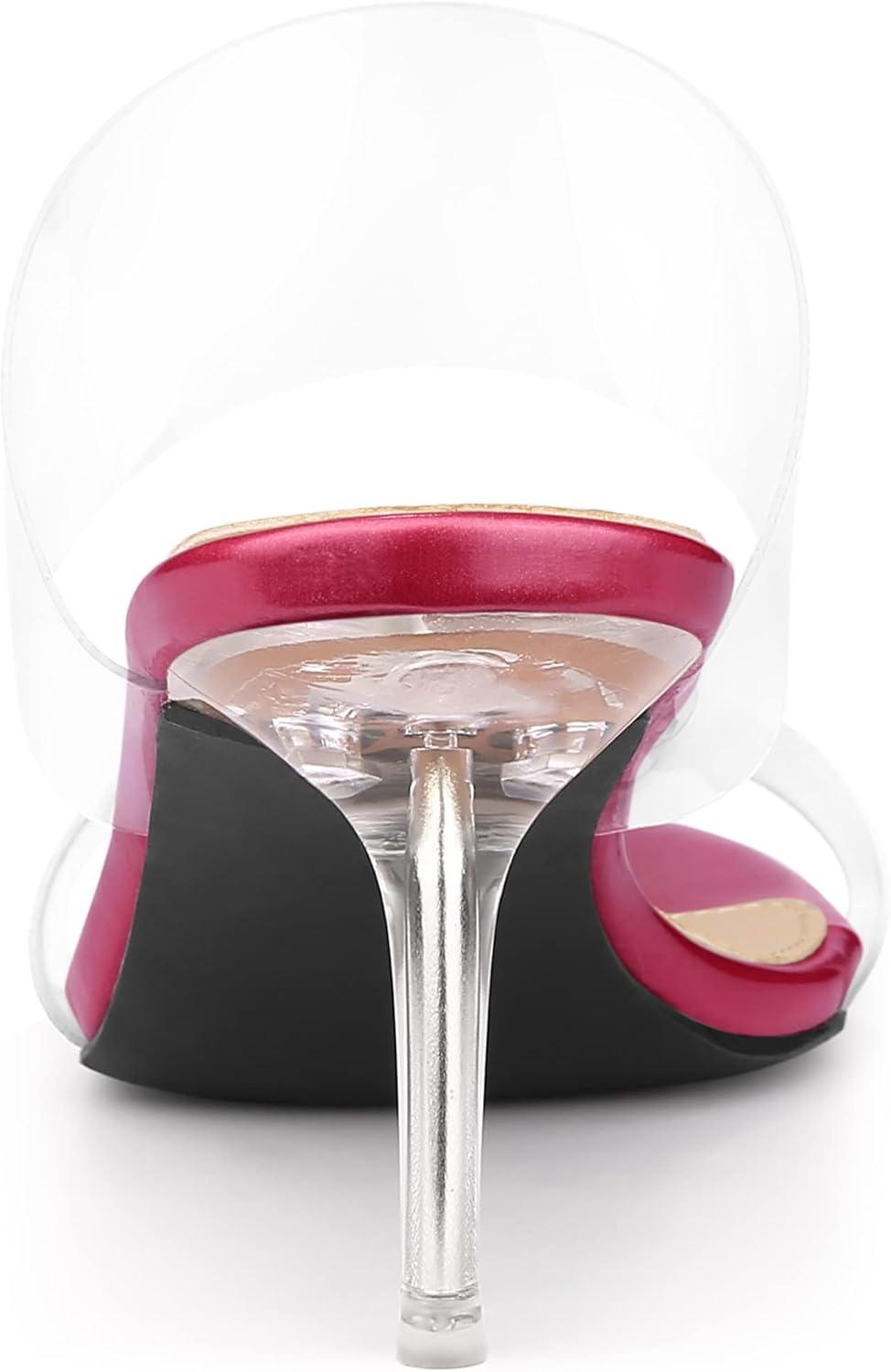 imageAllegra K Womens Clear Slide Stiletto Heel Clear SandalsHot Pink