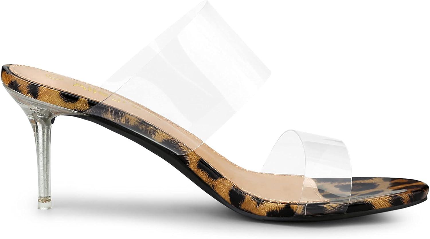 imageAllegra K Womens Clear Slide Stiletto Heel Clear SandalsLeopard