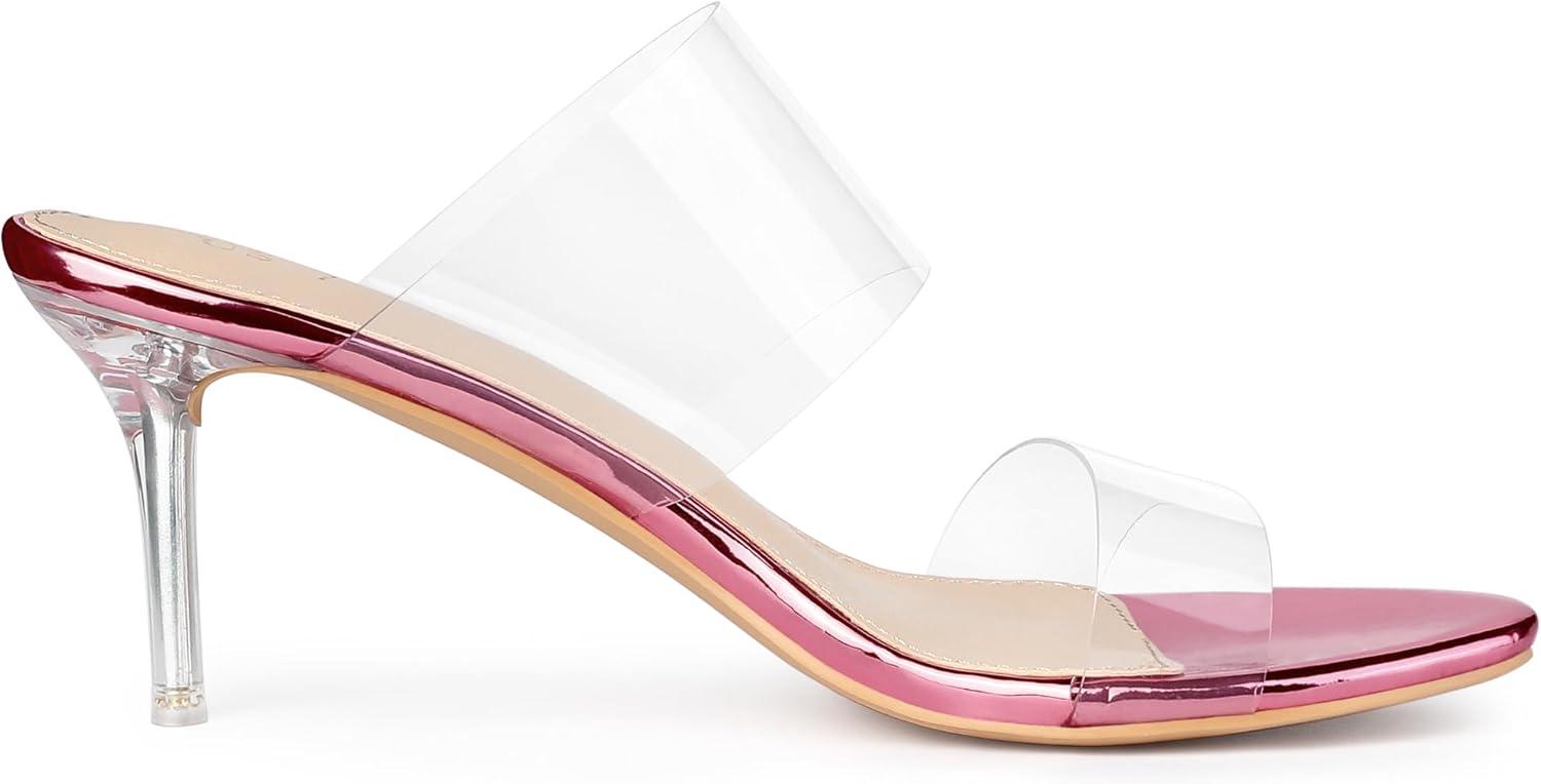 imageAllegra K Womens Clear Slide Stiletto Heel Clear SandalsPink