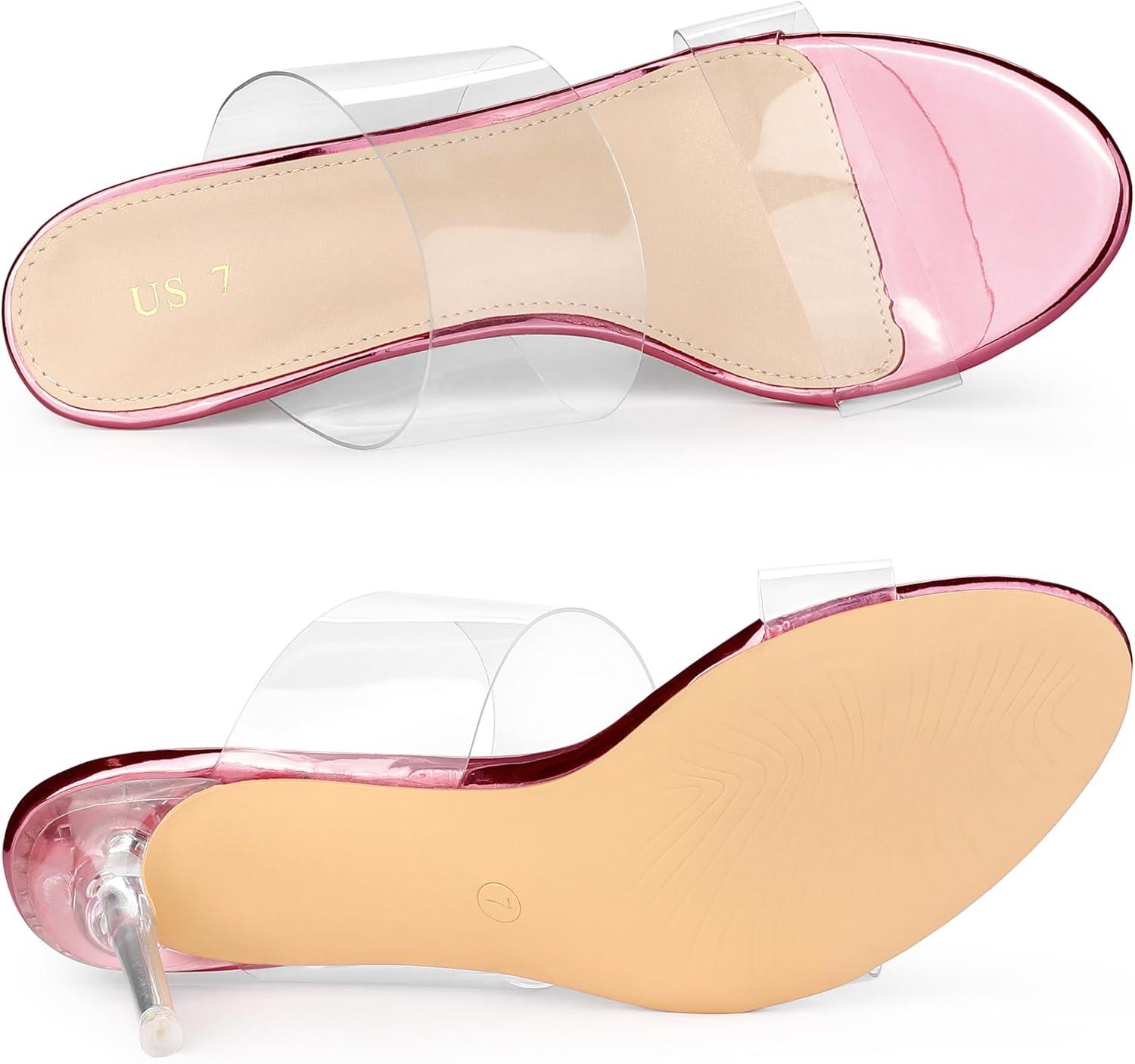 imageAllegra K Womens Clear Slide Stiletto Heel Clear SandalsPink