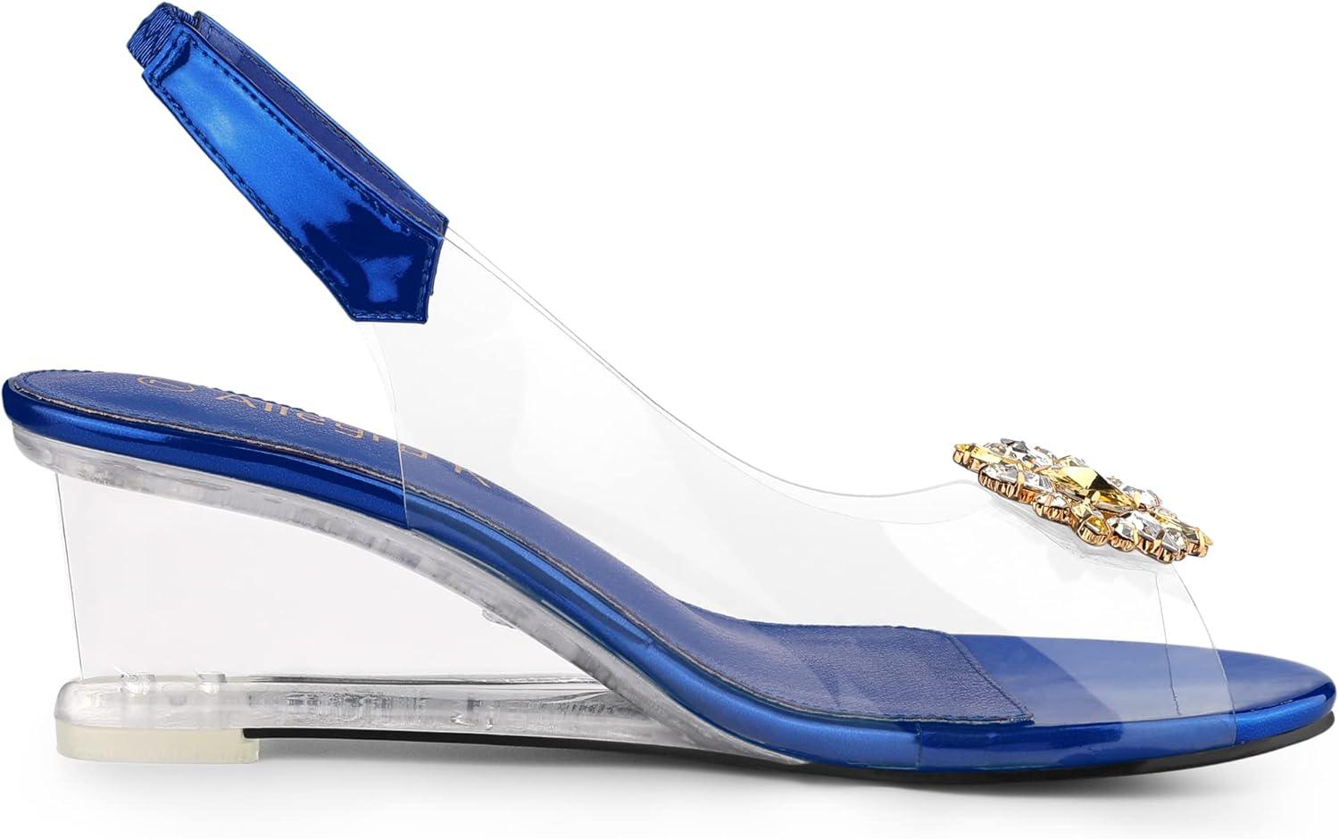 imageAllegra K Womens Clear Slingback Wedges Rhinestone Transparent Peep Toe HeelsBlue