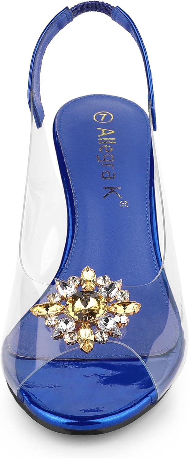 imageAllegra K Womens Clear Slingback Wedges Rhinestone Transparent Peep Toe HeelsBlue