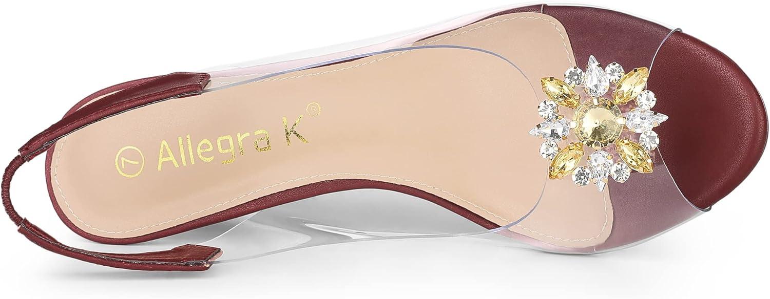 imageAllegra K Womens Clear Slingback Wedges Rhinestone Transparent Peep Toe HeelsBurgundy