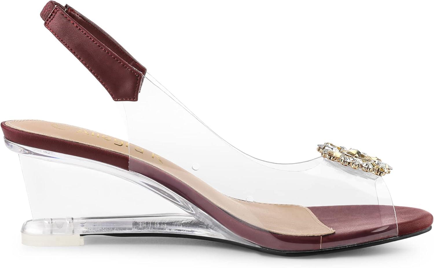 imageAllegra K Womens Clear Slingback Wedges Rhinestone Transparent Peep Toe HeelsBurgundy