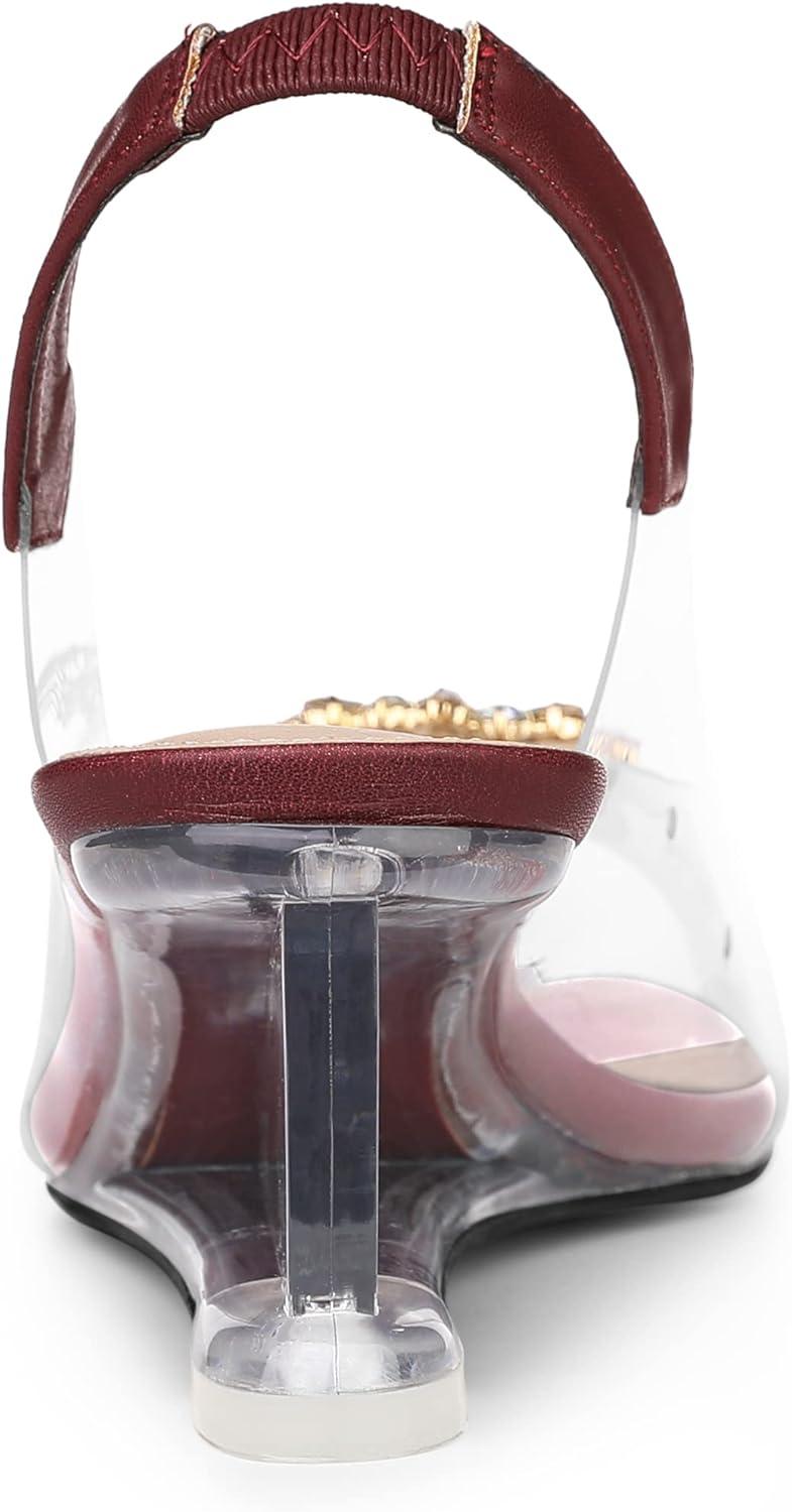 imageAllegra K Womens Clear Slingback Wedges Rhinestone Transparent Peep Toe HeelsBurgundy