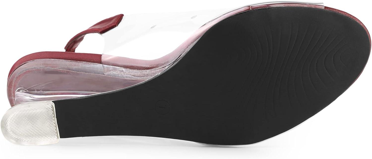 imageAllegra K Womens Clear Slingback Wedges Rhinestone Transparent Peep Toe HeelsBurgundy