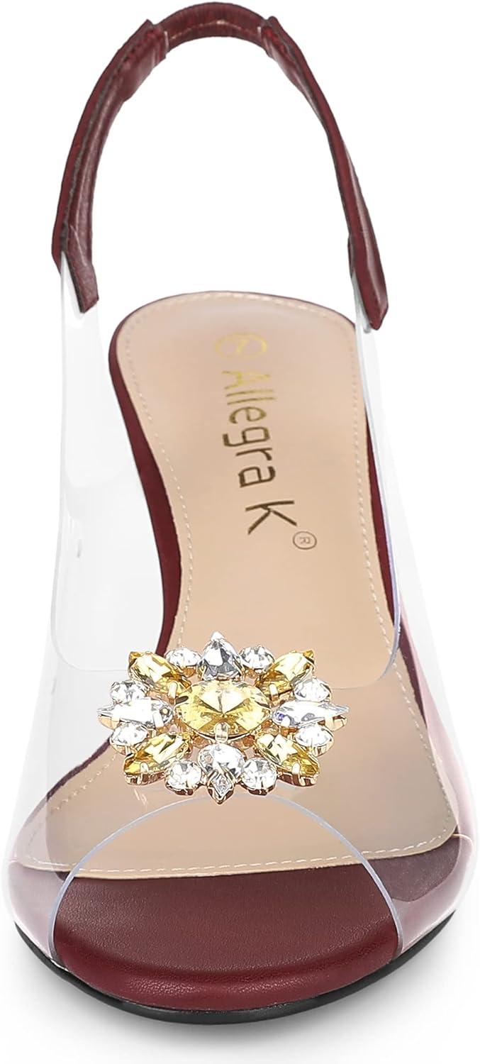 imageAllegra K Womens Clear Slingback Wedges Rhinestone Transparent Peep Toe HeelsBurgundy
