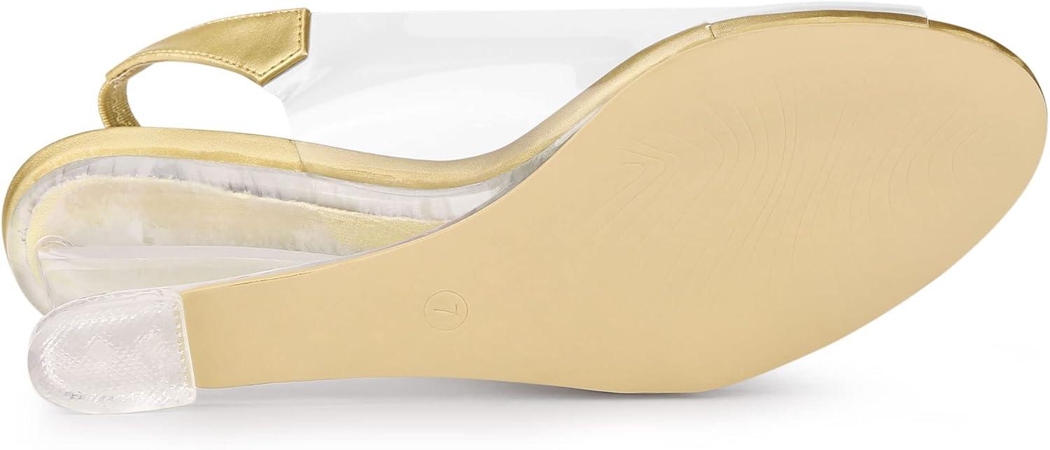 imageAllegra K Womens Clear Slingback Wedges Rhinestone Transparent Peep Toe HeelsGold