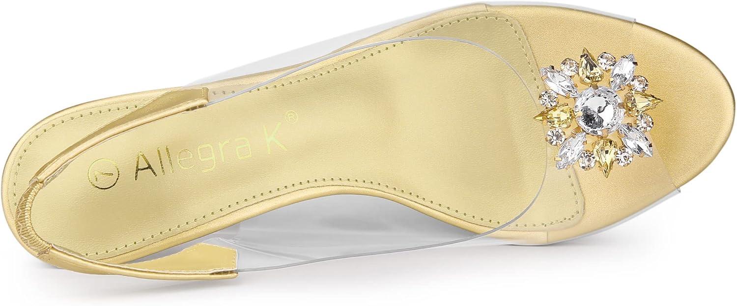 imageAllegra K Womens Clear Slingback Wedges Rhinestone Transparent Peep Toe HeelsGold