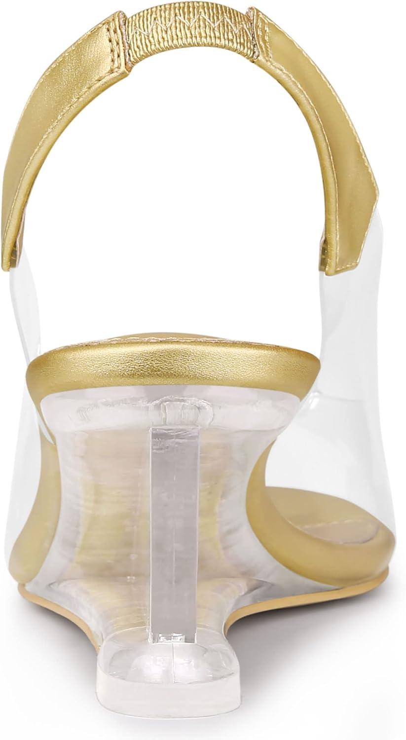 imageAllegra K Womens Clear Slingback Wedges Rhinestone Transparent Peep Toe HeelsGold