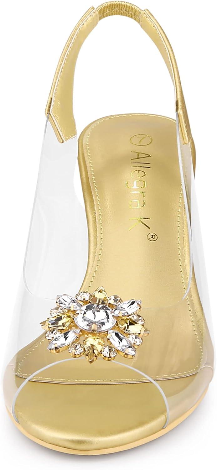 imageAllegra K Womens Clear Slingback Wedges Rhinestone Transparent Peep Toe HeelsGold