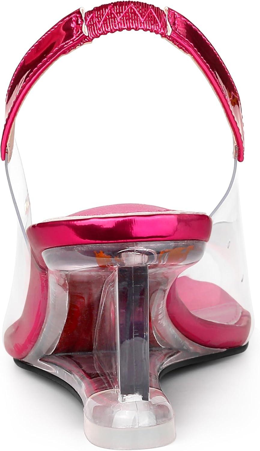 imageAllegra K Womens Clear Slingback Wedges Rhinestone Transparent Peep Toe HeelsHot Pink