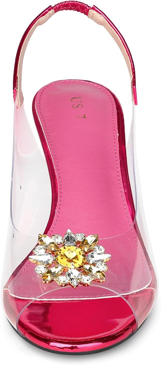 imageAllegra K Womens Clear Slingback Wedges Rhinestone Transparent Peep Toe HeelsHot Pink
