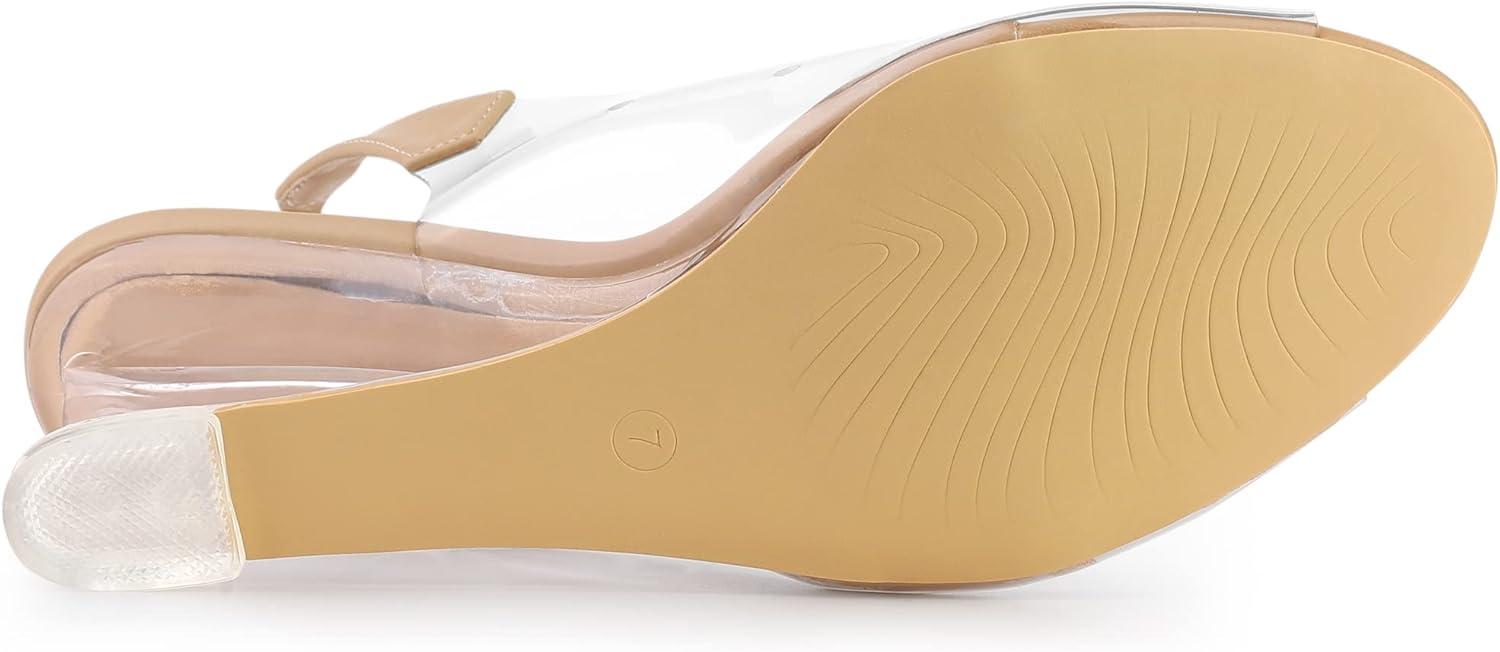 imageAllegra K Womens Clear Slingback Wedges Rhinestone Transparent Peep Toe HeelsNude