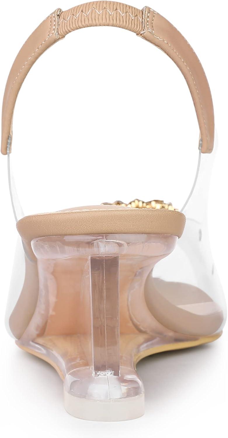imageAllegra K Womens Clear Slingback Wedges Rhinestone Transparent Peep Toe HeelsNude