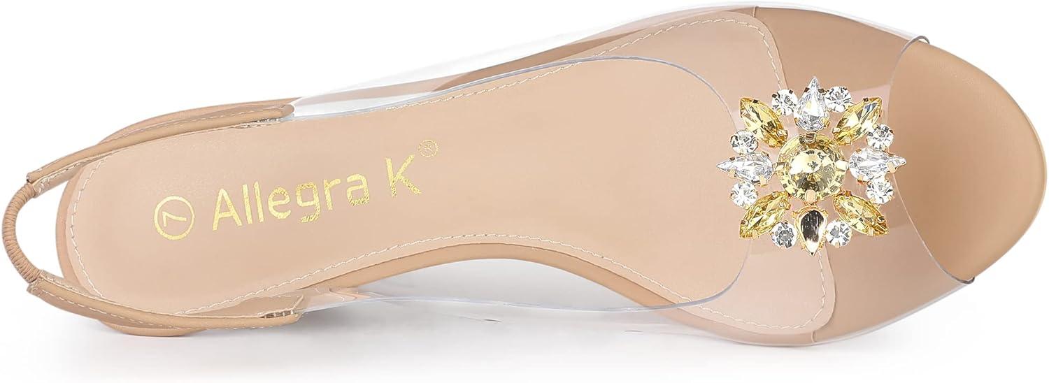 imageAllegra K Womens Clear Slingback Wedges Rhinestone Transparent Peep Toe HeelsNude