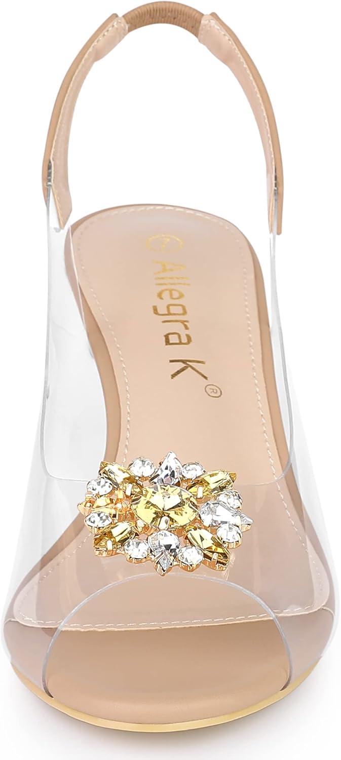 imageAllegra K Womens Clear Slingback Wedges Rhinestone Transparent Peep Toe HeelsNude
